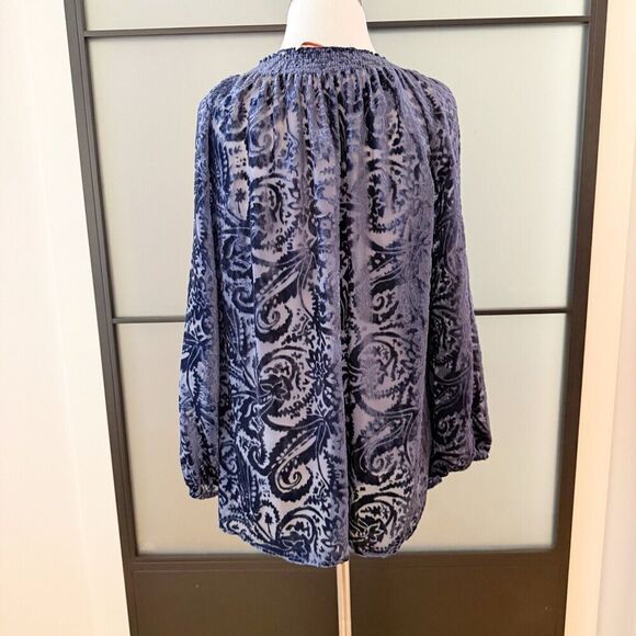 Sundance Velvet Burnout Blue Jewel Swing Top Ophira Blouse Small - Picture 2 of 7